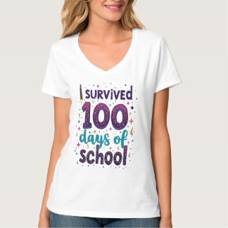 I Survived 100 Days of School Unicorn Design  T-Shirt