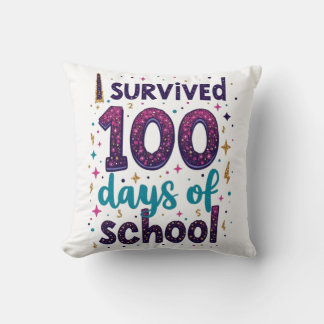 I Survived 100 Days of School Unicorn Design Throw Pillow