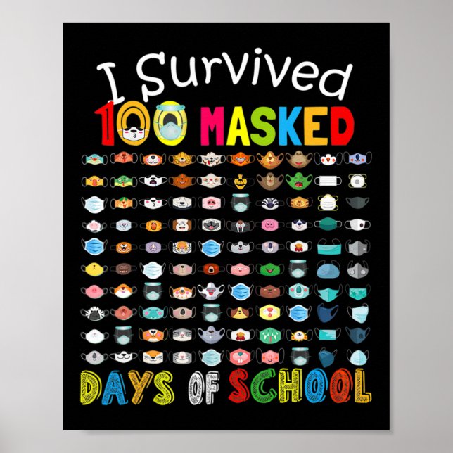 I Survived 100 Masked Days Of School 100 Fun Masks Poster (Front)