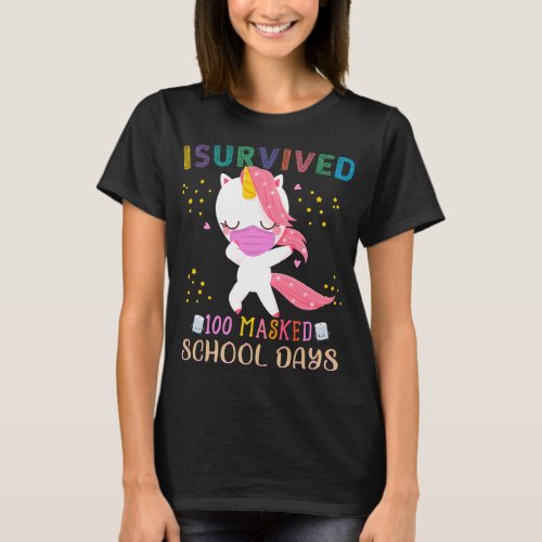 I Survived 100 Masked School Days Dabbing Unicorn  T_Shirt