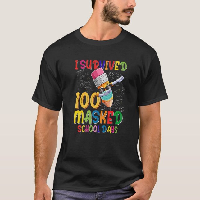 I Survived 100 Masked School Days Face Mask Dabbin T-Shirt (Front)