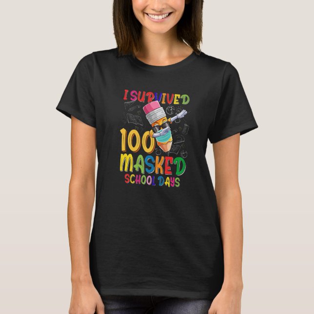 I Survived 100 Masked School Days Face Mask Dabbin T-Shirt (Front)