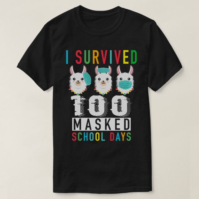 I Survived 100 Masked School Days Llama mask wrong T-Shirt (Design Front)