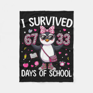 I Survived 67 33 Days Of School Teacher Kids 100th Fleece Blanket