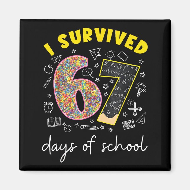 I Survived 67 Days Of School 67 Meme Rainbow Math  Magnet (Front)