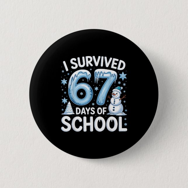 I Survived 67 Days Of School Christmas Candy Cane  Button (Front)