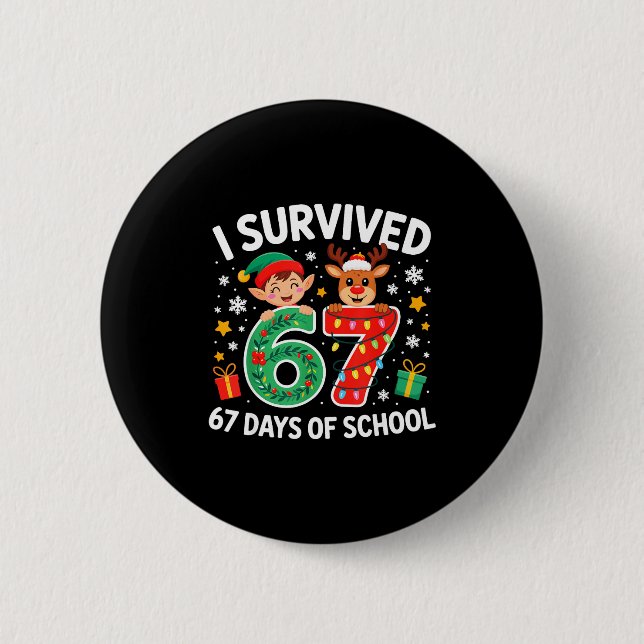 I Survived 67 Days Of School Christmas Candy Cane  Button (Front)