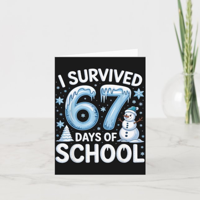 I Survived 67 Days Of School Christmas Candy Cane  Card (Front)