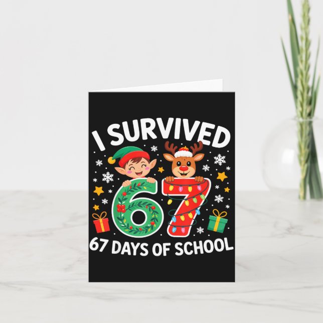 I Survived 67 Days Of School Christmas Candy Cane  Card (Front)