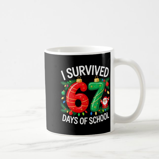I Survived 67 Days Of School Christmas Candy Cane  Coffee Mug (Right)