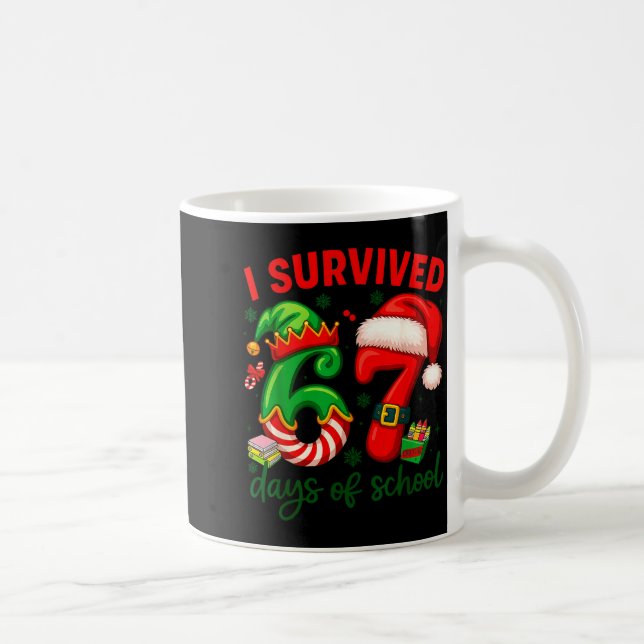 I Survived 67 Days Of School Christmas Candy Cane  Coffee Mug (Right)