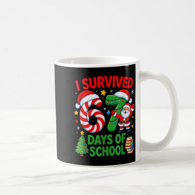 I Survived 67 Days Of School Christmas Candy Cane  Coffee Mug (Right)