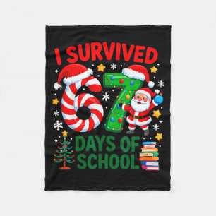 I Survived 67 Days Of School Christmas Candy Cane  Fleece Blanket