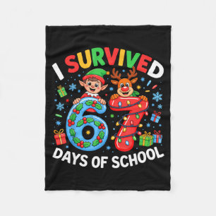 I Survived 67 Days Of School Christmas Candy Cane  Fleece Blanket