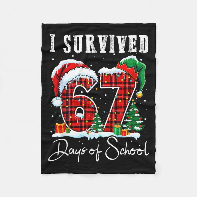 I Survived 67 Days Of School Christmas Candy Cane  Fleece Blanket (Front)