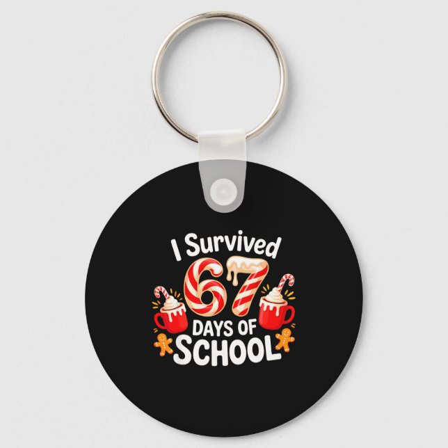 I Survived 67 Days Of School Christmas Candy Cane  Keychain (Front)