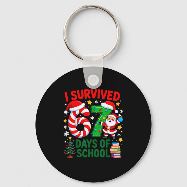 I Survived 67 Days Of School Christmas Candy Cane  Keychain (Front)