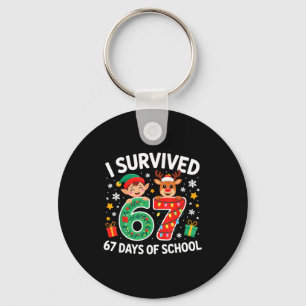 I Survived 67 Days Of School Christmas Candy Cane Keychain