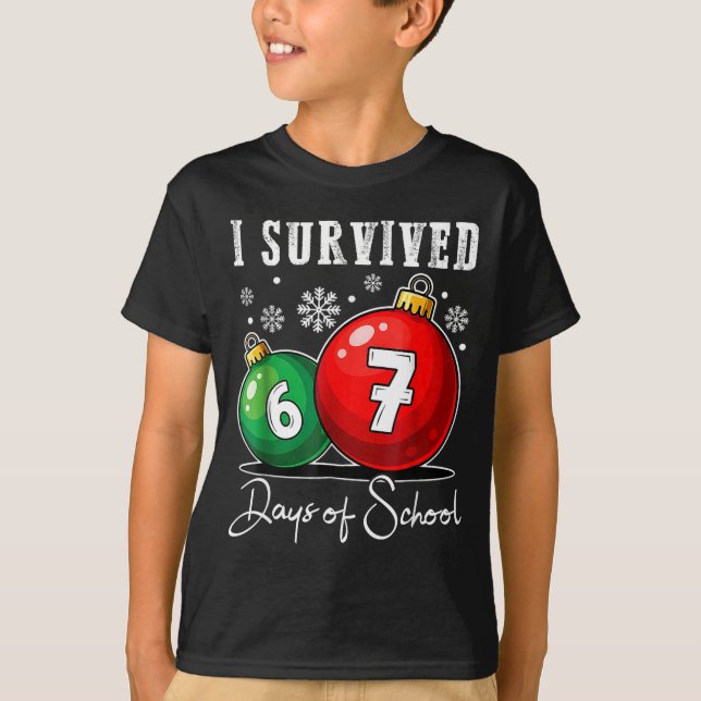 I Survived 67 Days Of School Christmas Candy Cane  T-Shirt (Front)