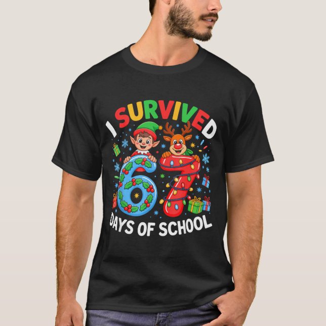 I Survived 67 Days Of School Christmas Candy Cane  T-Shirt (Front)