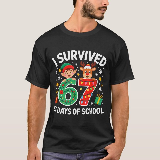 I Survived 67 Days Of School Christmas Candy Cane  T-Shirt (Front)