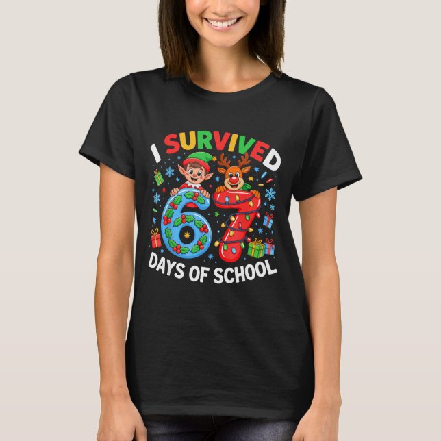 I Survived 67 Days Of School Christmas Candy Cane  T-Shirt (Front)