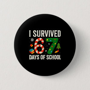 I Survived 67 Days Of School Christmas Red Plaid F Button