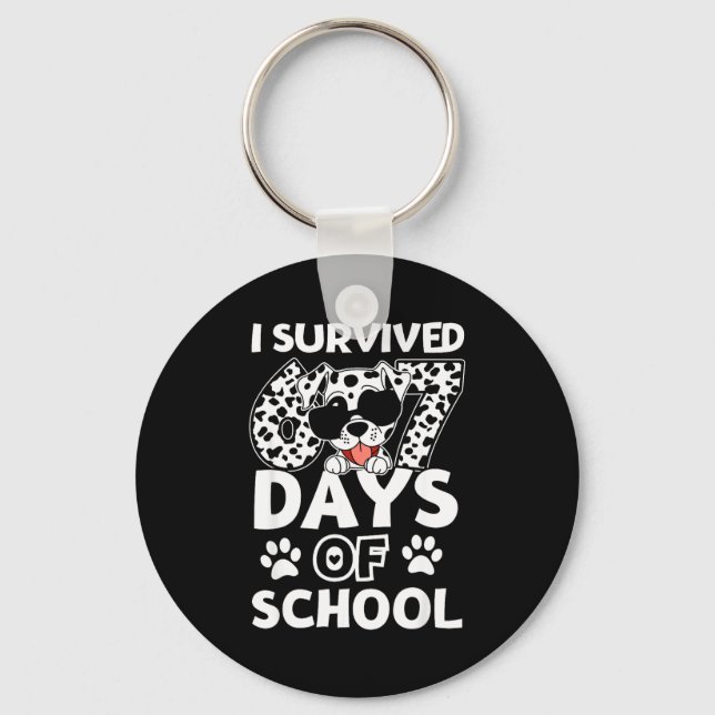 I Survived 67 Days Of School Dabbing Dalmatian Dog Keychain (Front)