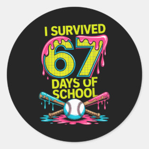 I Survived 67 Days Of School Funny 67 Baseball Sli Classic Round Sticker