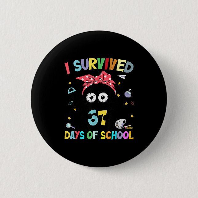 I Survived 67 Days Of School Funny Black Cat Six S Button (Front)