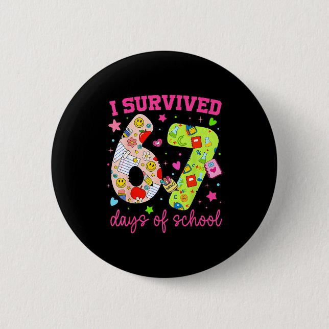 I Survived 67 Days Of School Funny Camouflage Boy  Button (Front)