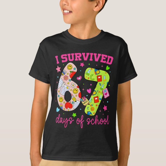 I Survived 67 Days Of School Funny Camouflage Boy  T-Shirt (Front)