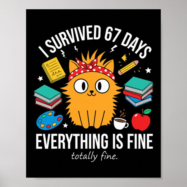 I Survived 67 Days Of School Funny Cat Meme Teache Poster (Front)