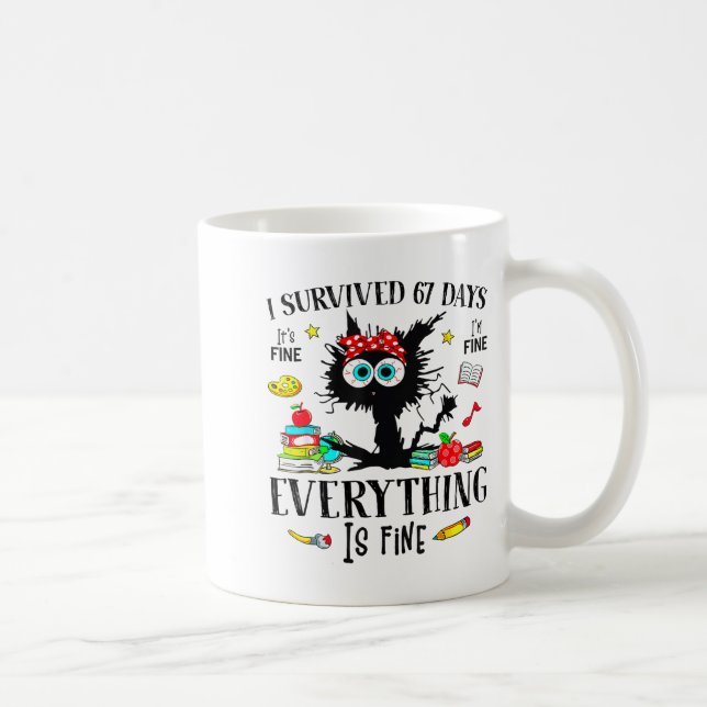 I Survived 67 Days Of School Funny Cat Six Seven M Coffee Mug (Right)