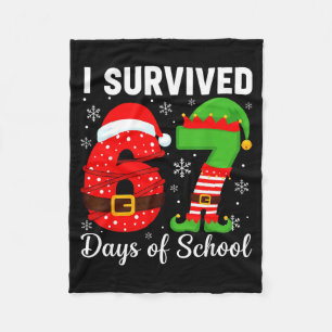 I Survived 67 Days Of School Funny Elf Christmas S Fleece Blanket