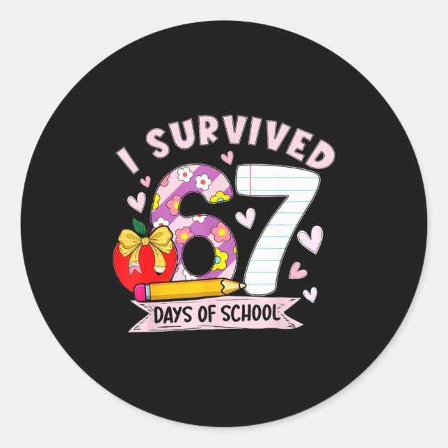 I Survived 67 Days Of School Funny Leopard Student Classic Round Sticker (Front)