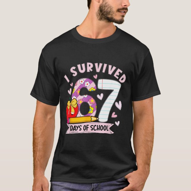 I Survived 67 Days Of School Funny Leopard Student T-Shirt (Front)