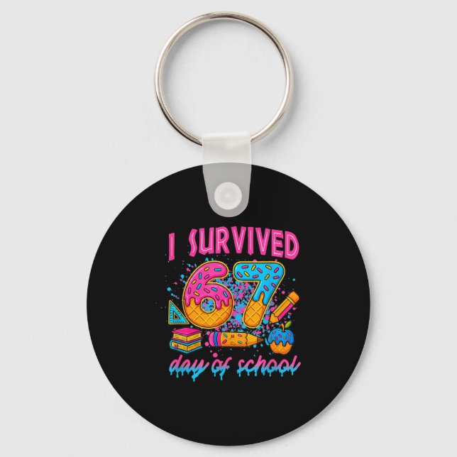 I Survived 67 Days Of School Funny Meme Ice Cream  Keychain (Front)