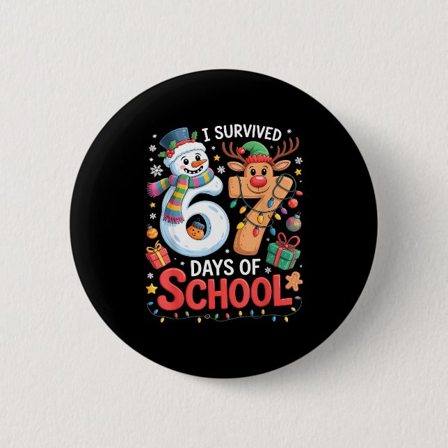 I Survived 67 Days Of School Funny Meme Six Seven  Button (Front)