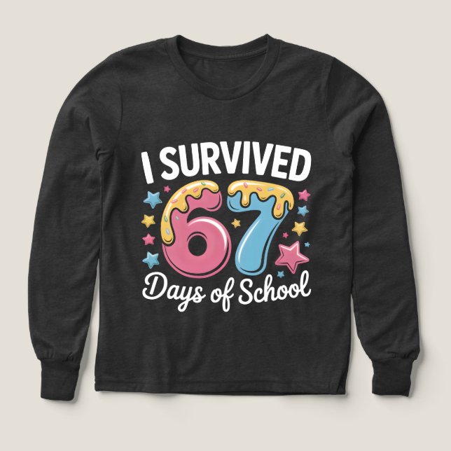 I Survived 67 Days of School Funny Meme Teacher  Tri-Blend Shirts (Design Front)