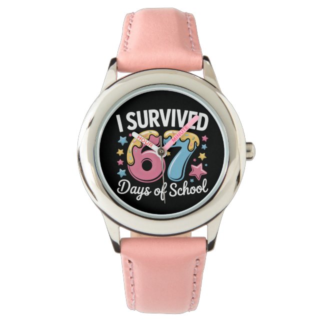 I Survived 67 Days of School Funny Meme Teacher  Watch (Front)