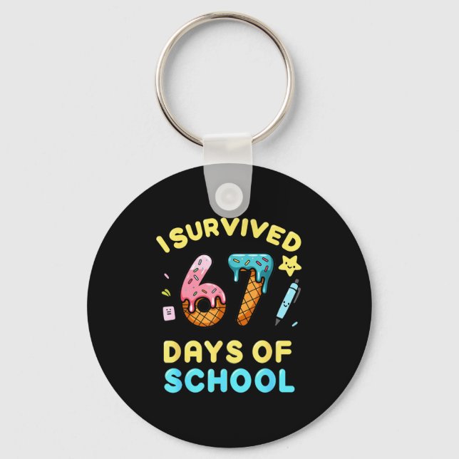 I Survived 67 Days Of School Funny Six Seven 6 7 M Keychain (Front)