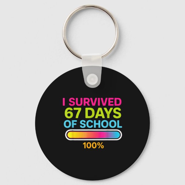 I Survived 67 Days Of School Gamer School Meme Boy Keychain (Front)