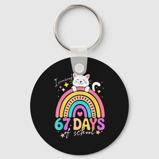 I Survived 67 Days Of School Kids Kitten Cat Cool  Keychain (Front)