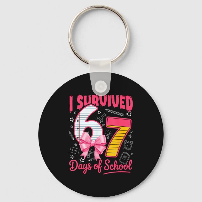 I Survived 67 Days Of School Nk Bow Girls Kids  Keychain (Front)