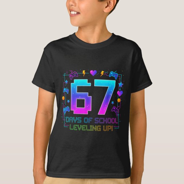 I Survived 67 Days Of School Retro Gamer Level Up  T-Shirt (Front)