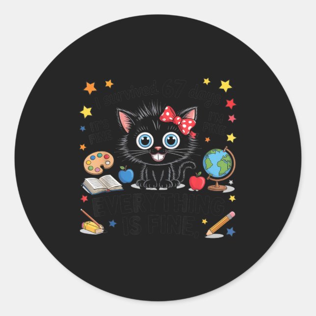 I Survived 67 Days Of School Six Seven 6 7 Teacher Classic Round Sticker (Front)