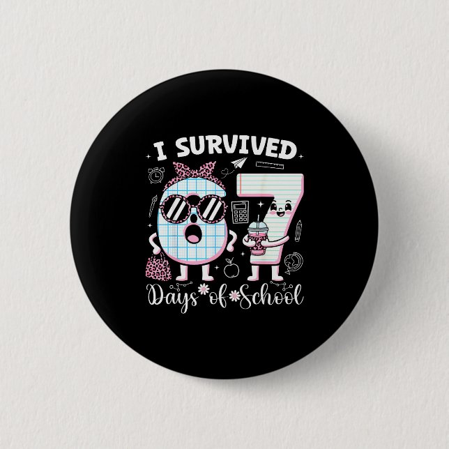 I Survived 67 Days Of School Teacher Student Leopa Button (Front)