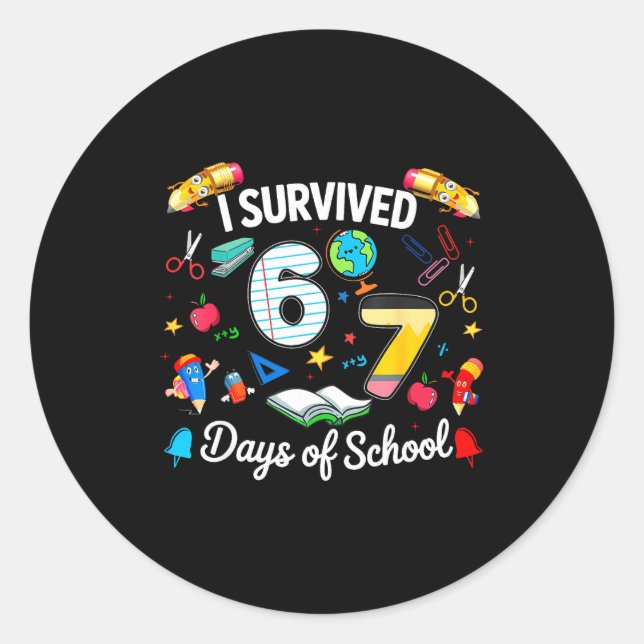 I Survived 67 Days Of School Teachers Students Boy Classic Round Sticker (Front)