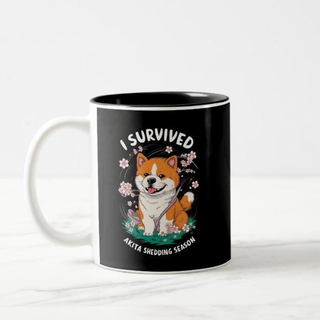 I Survived Akita Inu Shedding Season Funny Two-Tone Coffee Mug (Left)